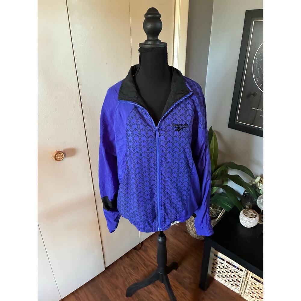 Vintage 80s–90s Reebok Windbreaker Jacket – Purple & Black – Size Large – Retro